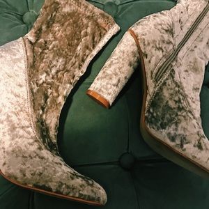 Faux velvet ankle booties; silver/grayish color.